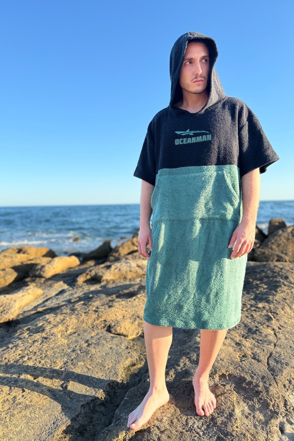 Oceanman Hoodie Poncho Green/Black