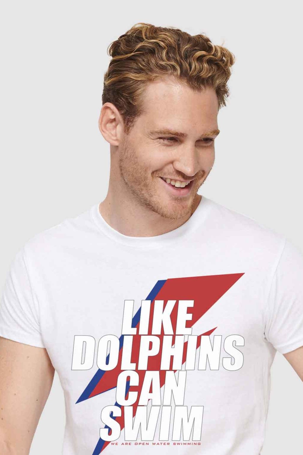 Like dolphins can swim slogan in white for men cotton t shirt