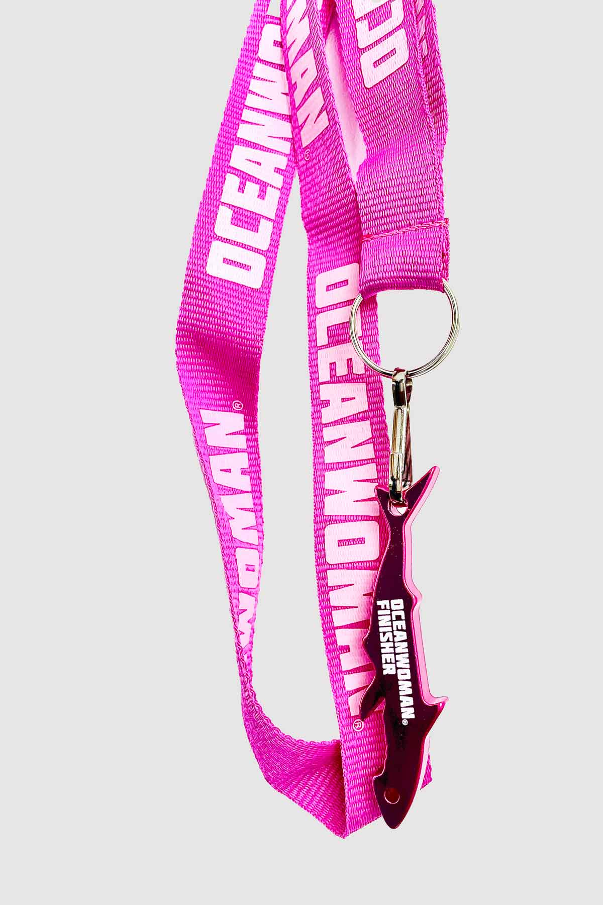 Pink lanyard with oceanman finisher keychain