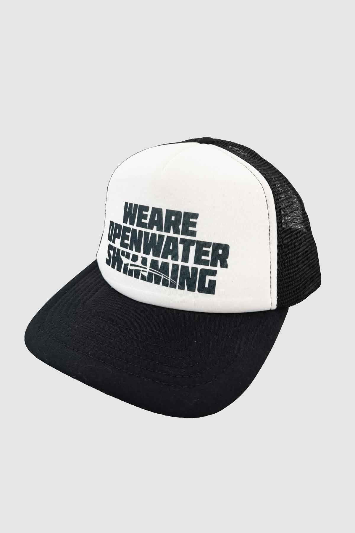 We are open water swimming cap in black and white