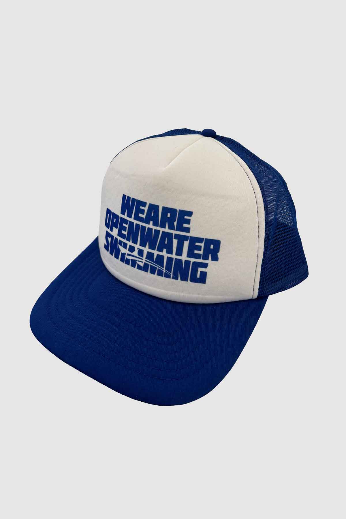 We are open water swimming oceanman cap in blue and white